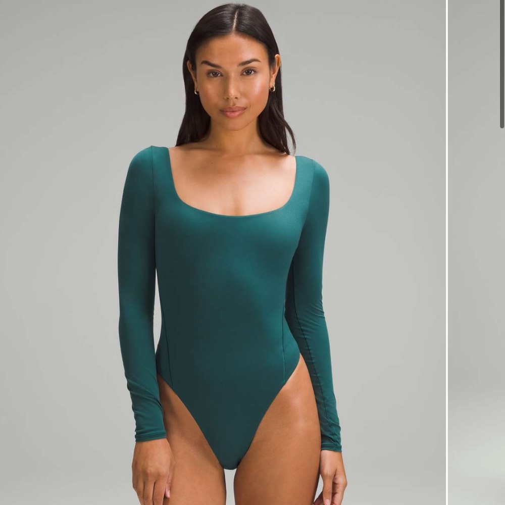 Wundermost Ultra-Soft Nulu Square-Neck Long Sleeve Bodysuit - Storm Teal